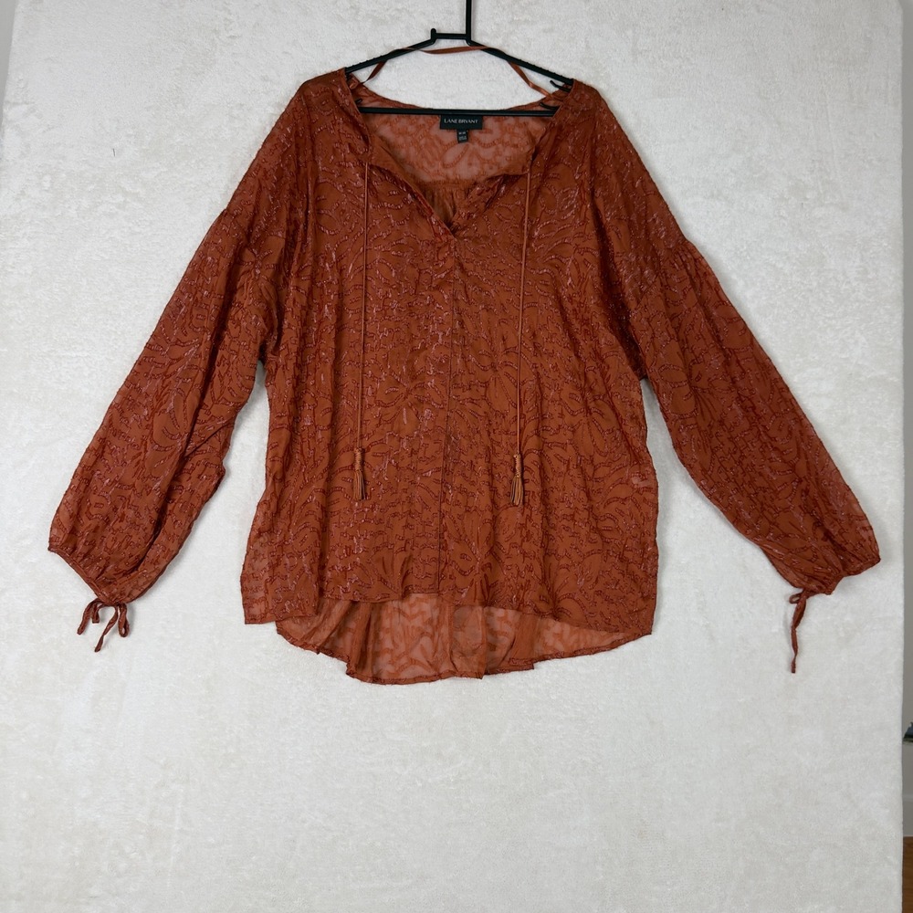 Lane Bryant Burnout Boho Tassel Tunic Blouse‎ Orange Women 18/20